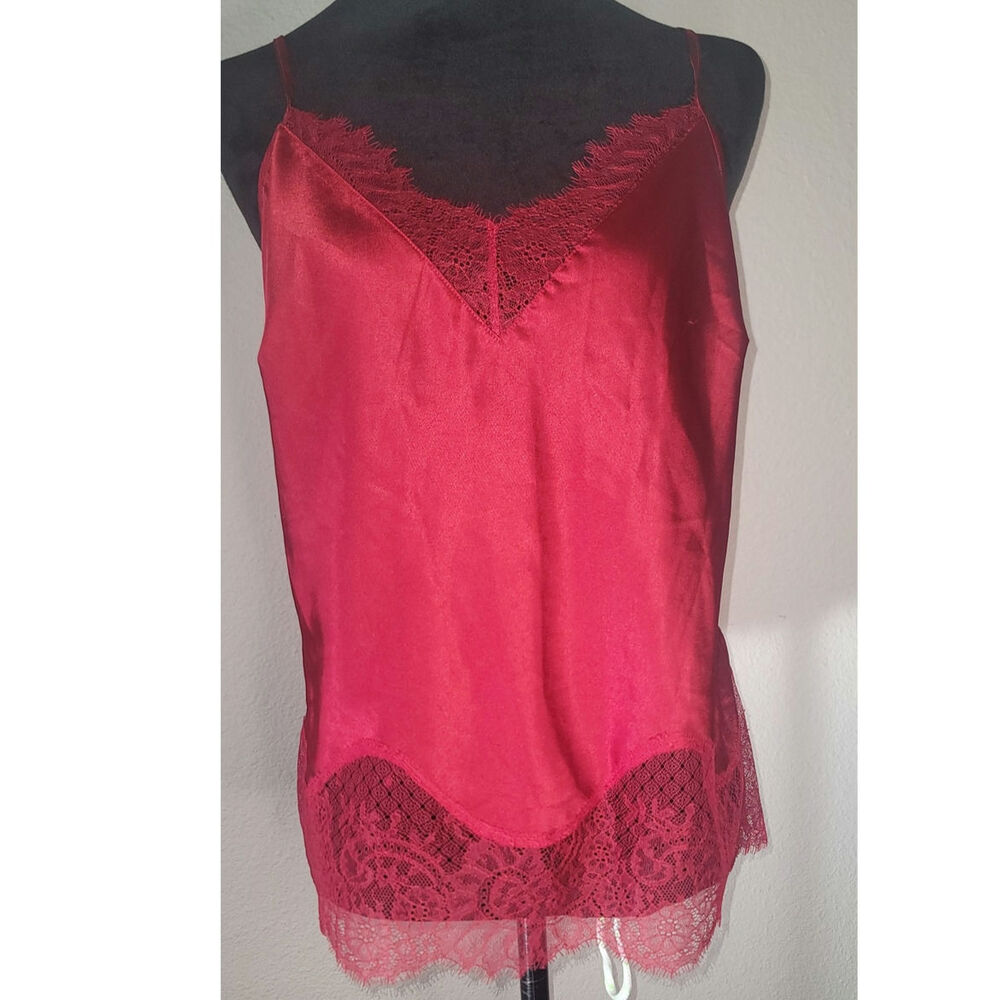 Victoria's Secret Silky Red Satin Lace Trim Camisole Size Large